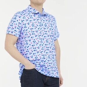 Redvanly Golf Performance Floral Print Blue Athletic Activewear Polo Shirt